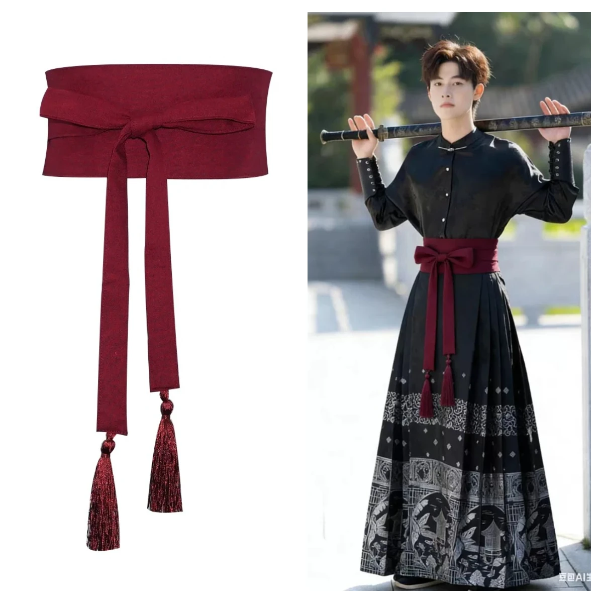 Japanischer Kimono-Gürtel für Damen, Korsett-Quastengürtel, einfarbiger breiter Gürtel, Yukata Crane Haori Obi, asiatische Hanfu-Taillengürtel