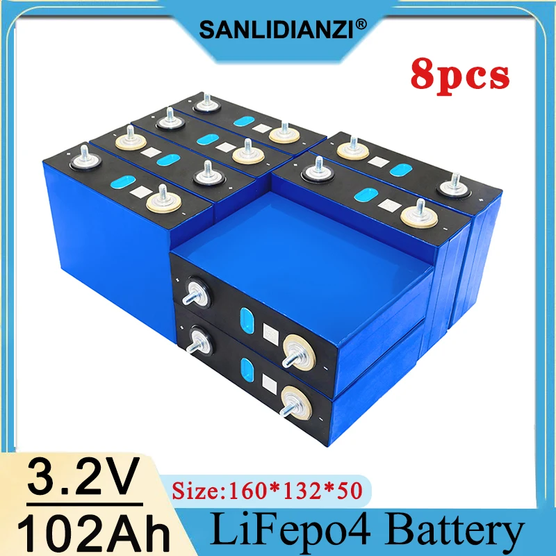 8pcs 3.2v 100Ah 102Ah Lifepo4 Rechargeable Battery Lithium Iron Phosphate for 12v Campers Golf Cart Off-Road Off-grid Solar Wind