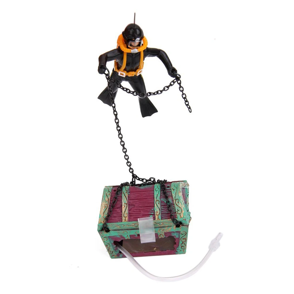 

Diver Treasure Chest Aquarium Ornament Fish Tank Landscape Decoration Chest Sink Floating Lid Oxygenated Gas Play