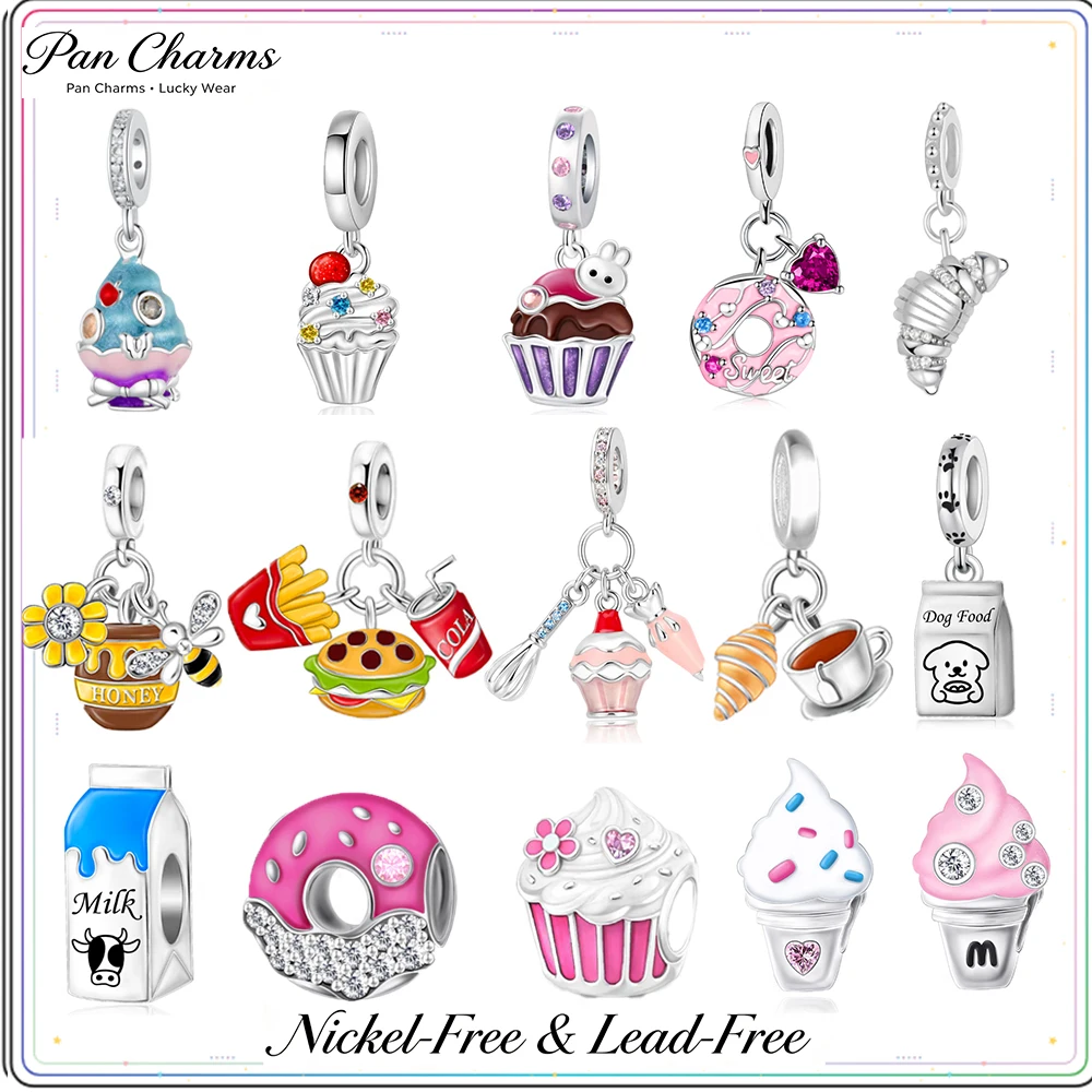Pan Charms Ice Cream Donut Burger Cone Pendant Charm Fit Original Bracelet Jewelry DIY Birthday Gift For Her/Chef/Cooking Lover