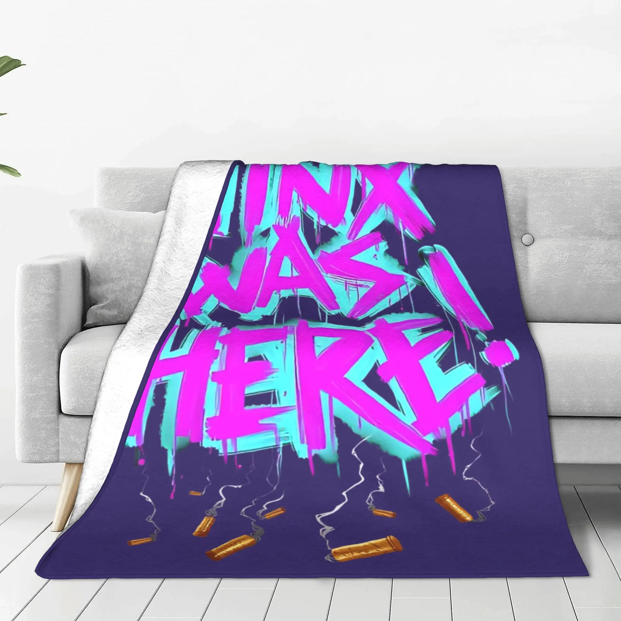 Jinx Graffiti Arcane Flannel Blankets  Vintage Throw Blankets for Home Hotel Sofa  150*125cm Quilt