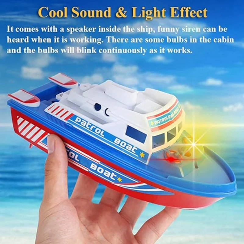 Speed Boat Water Toy Electric Patrol Boat Toy Model With Siren And Lights, Durable Easy Install Easy To Use Blue+Grey