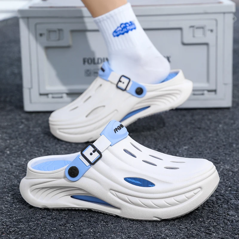 

Летние мужские тапочки с защитой от головы 2025 года, легкие и дышащие отверстия из ЭВА, легкие и нескользящие тапочки с открытым носком