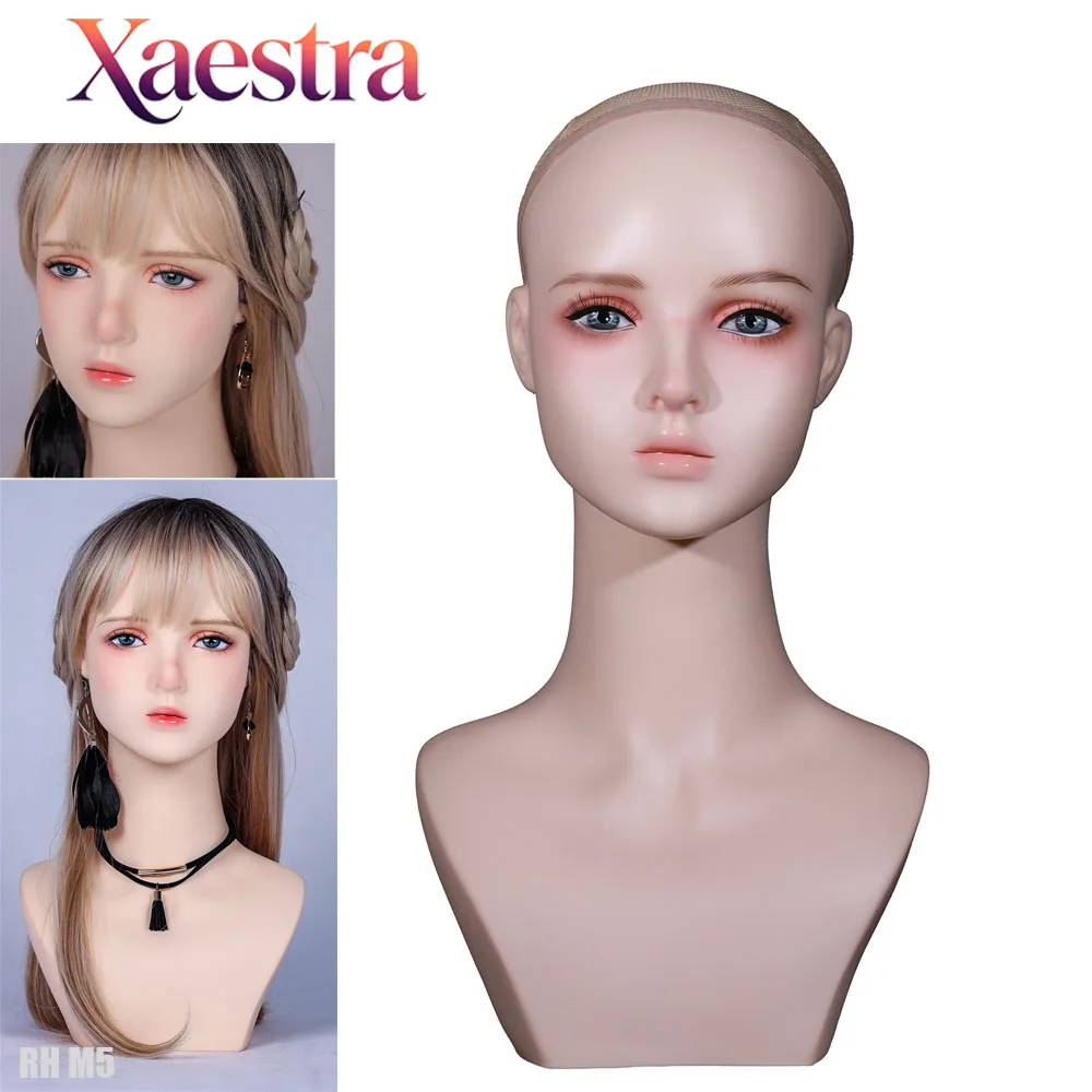 Light Skin Sweet Makeup Dummy Head Narrow Shoulder Bust Mannequin Head For Displaying Wigs, Necklaces, Earrings And Headwear