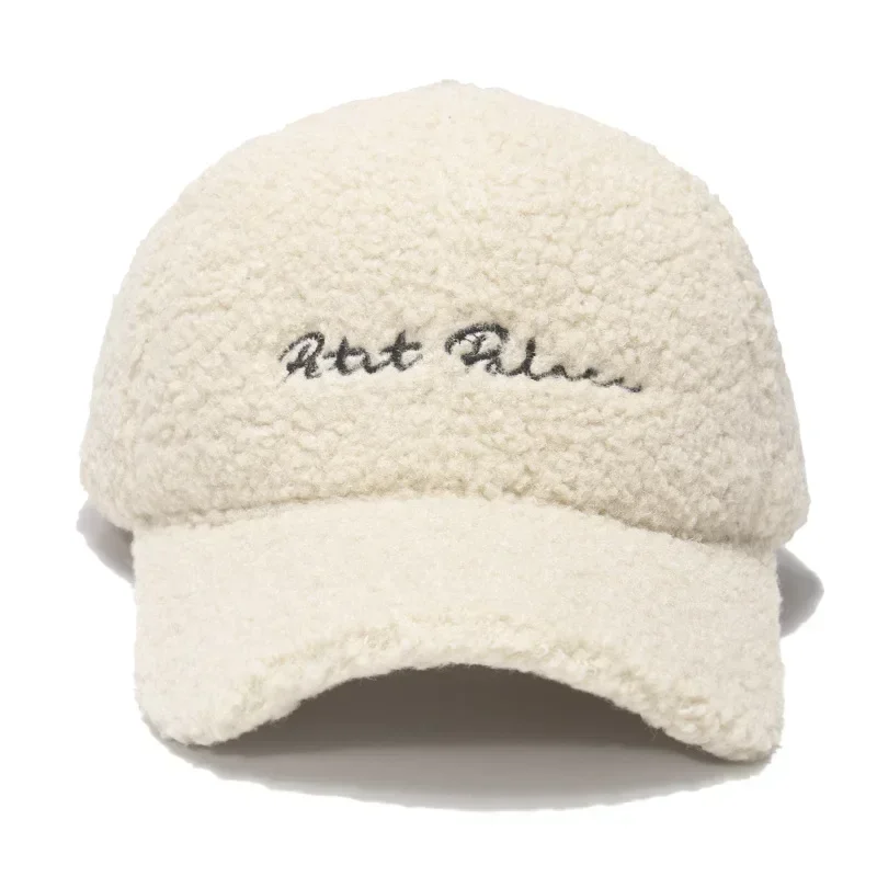 New Lamb Wool Hat for Women Autumn and Winter Korean Style Warm Sun Hat Plush Baseball Cap Winter Baseball Cap