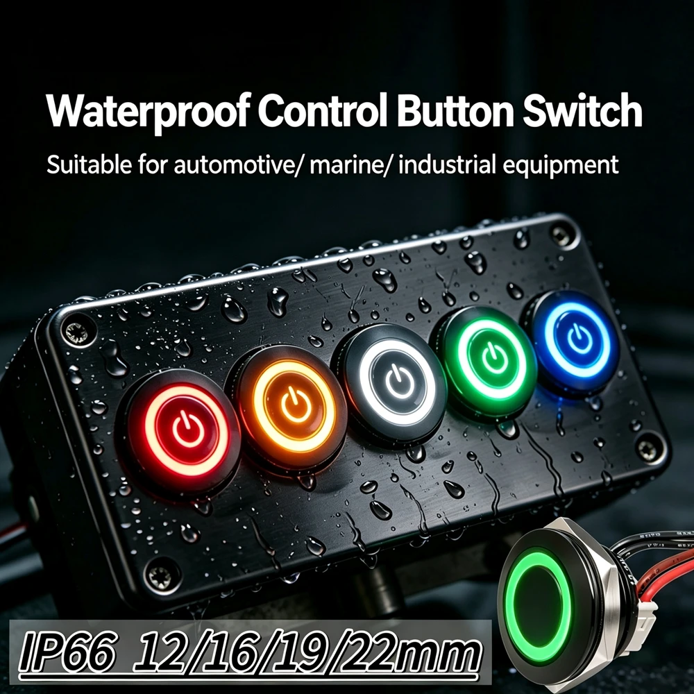 12/16/19/22mm Short Stroke Metal Button Switch 1NO IP66 Waterproof Instant Self Reset LED Red 3V 6V 12V 24V Wired Control Indust