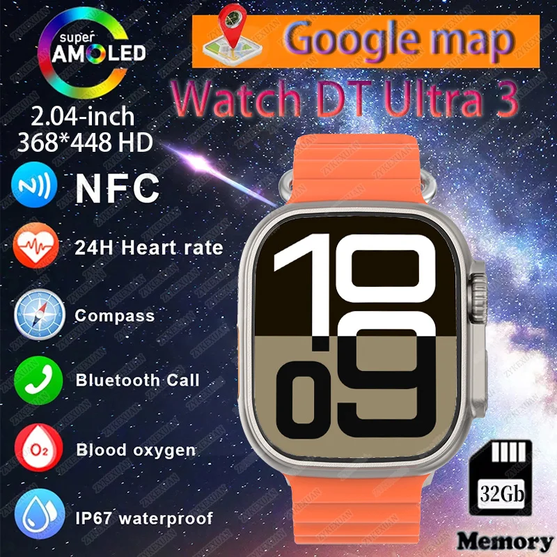 

2025 Новые оригинальные часы DT Ultra 3 Pro Смарт-часы для мужчин Google Map NFC GPS-трекер HD BT Call IP68 Водонепроницаемые умные часы для женщин