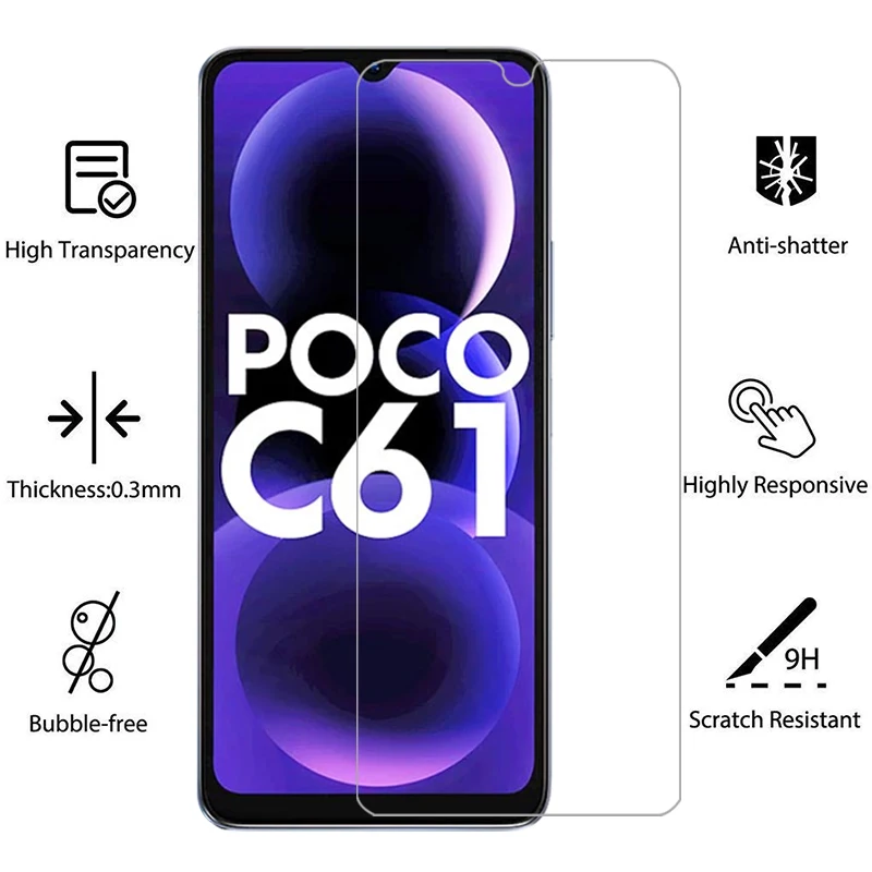 واقي شاشة لهاتف شاومي بوكو c61 زجاج مقسى واقي على pococ61 c 61 61c فيلم هاتف جلاس 9h xiomi xaomi xiami poc pco