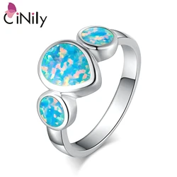 CiNily Created Fashion Classic Rainbow Opal Ring Silver Plated Jewelry for Women Prom Couple Ring Valentine's Day Gift Wholesale