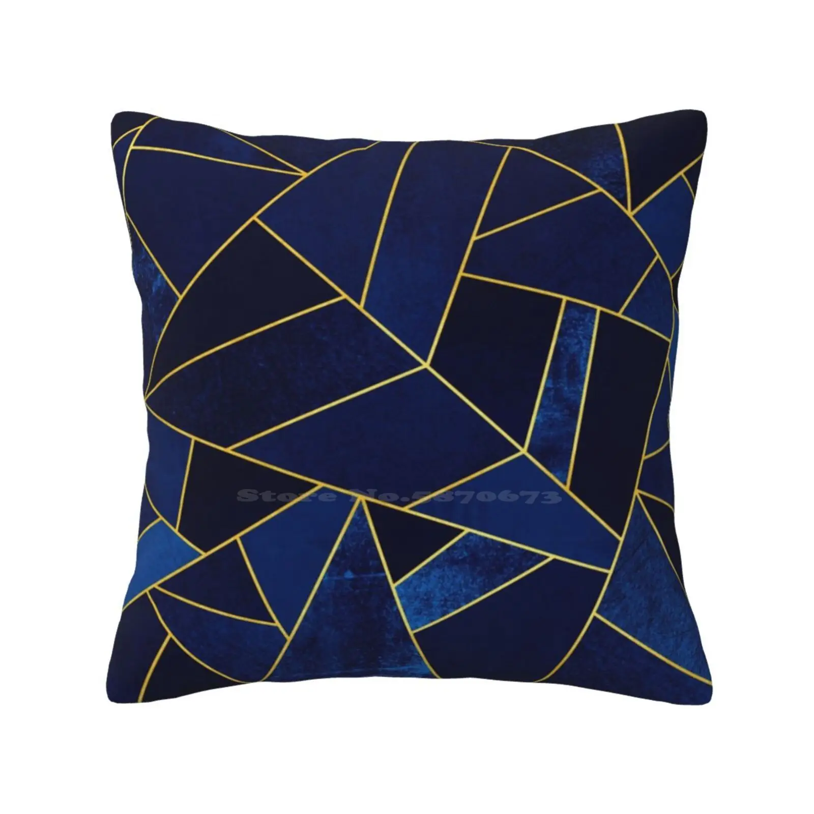 Blue Stone / Yellow Lines Pillowslip Pillowcase Graphic Pattern Abstract Geometry Geometric Modern Lines Mosaic Deep Blue Dark