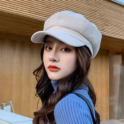 Winter Women's Cap Beret Octagonal Hats For Women Thick Warm Painter Caps Women Solid Color Vintage Newsboy Cap Female Lady Hat