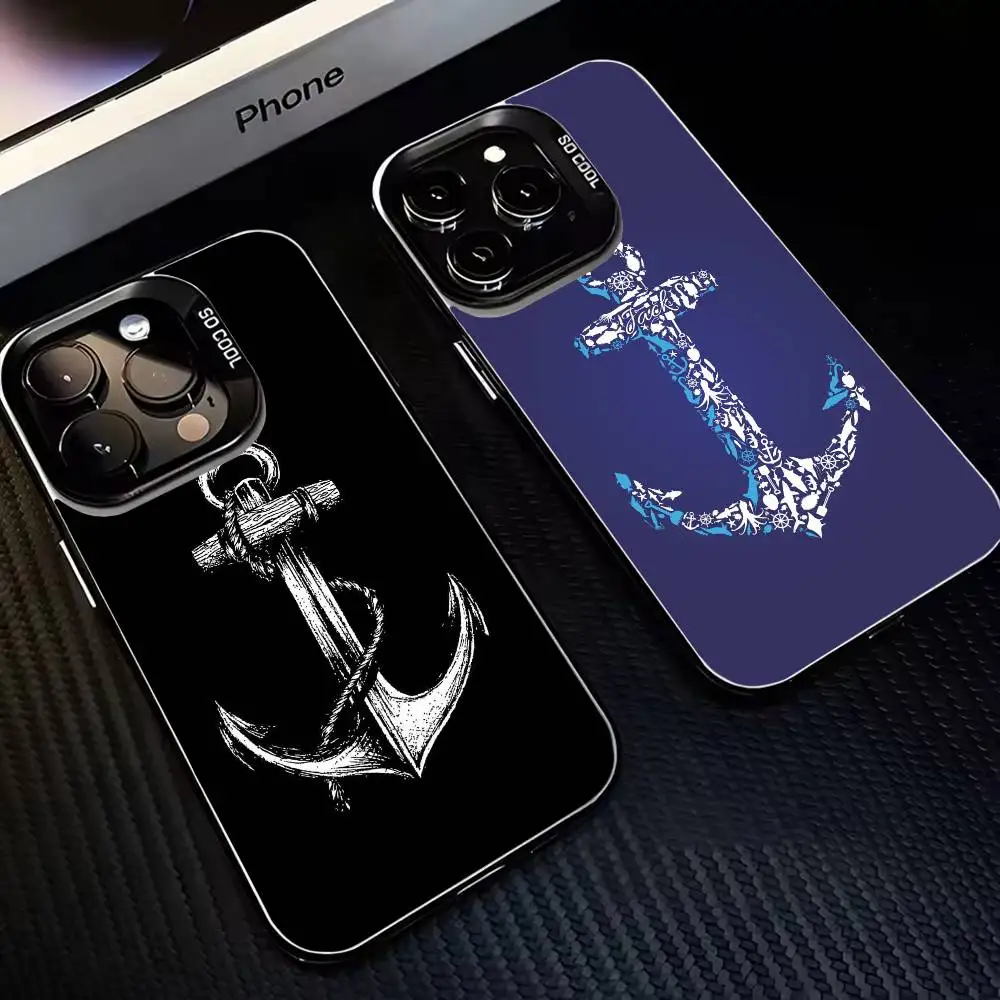 

Anchor Compass Nautical Sailor Phone Case For iPhone 16,15,14,13,12,11,Mini,Pro,MAX Black Matte Shockproof Cover