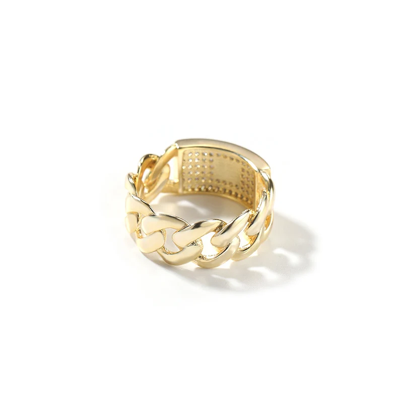 Hip Hop Rapper 5A+ CZ Stone Paved Bling Ice Out Cuban Chain Logo Finger Rings for Men Jewelry Gold Color Drop Shipping