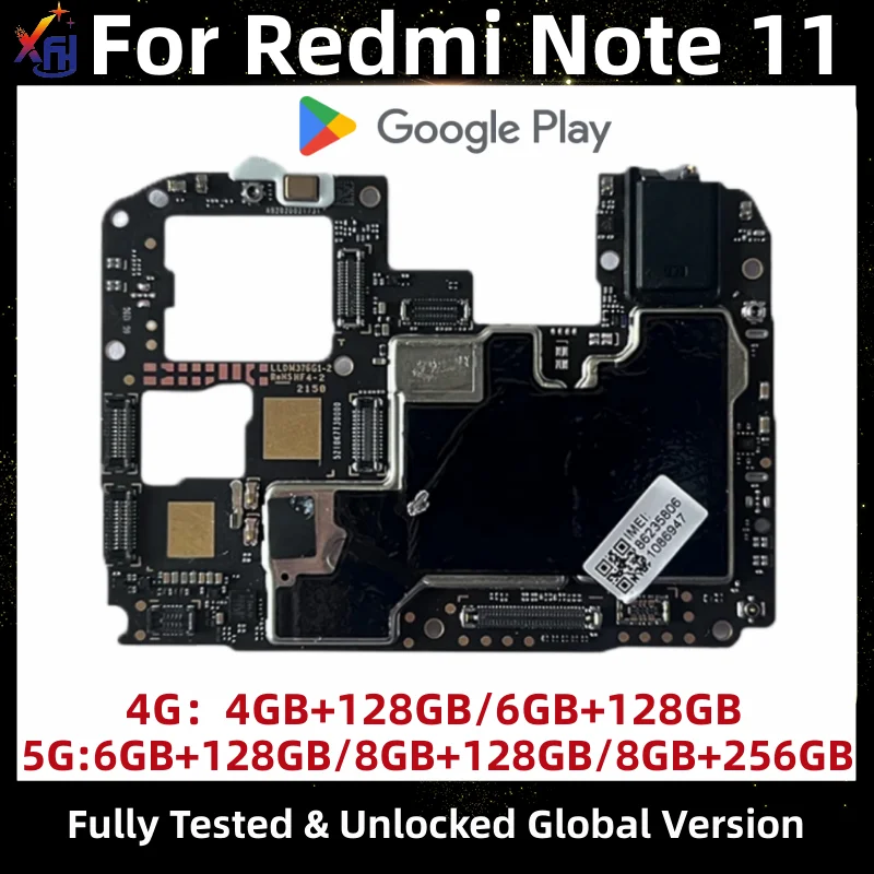 Motherboard PCB Module for Redmi Note 11, 4G Mainboard, 128GB, Original Unlocked, Global ROM, Logic Board with Google Installed