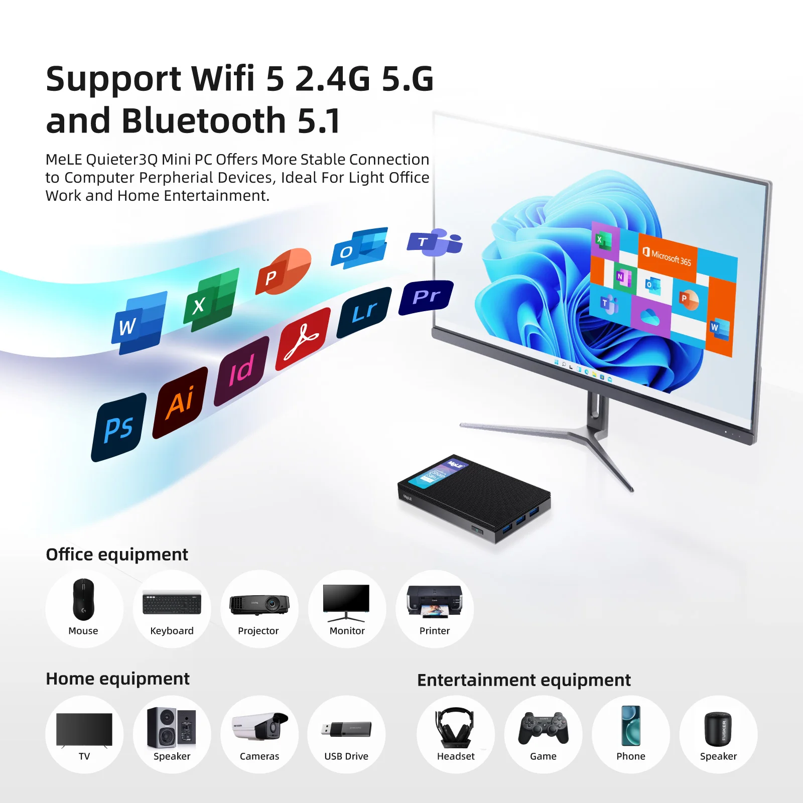 MeLE Wifi 6 Quạt Không Cánh Mini Máy Tính Win11 Pro Mini PC Deskt 4K HDMI HDR Jaskperlake N5105 8G 128G NVMe M.2 SSD 2.4G 5G Gigabit PXE