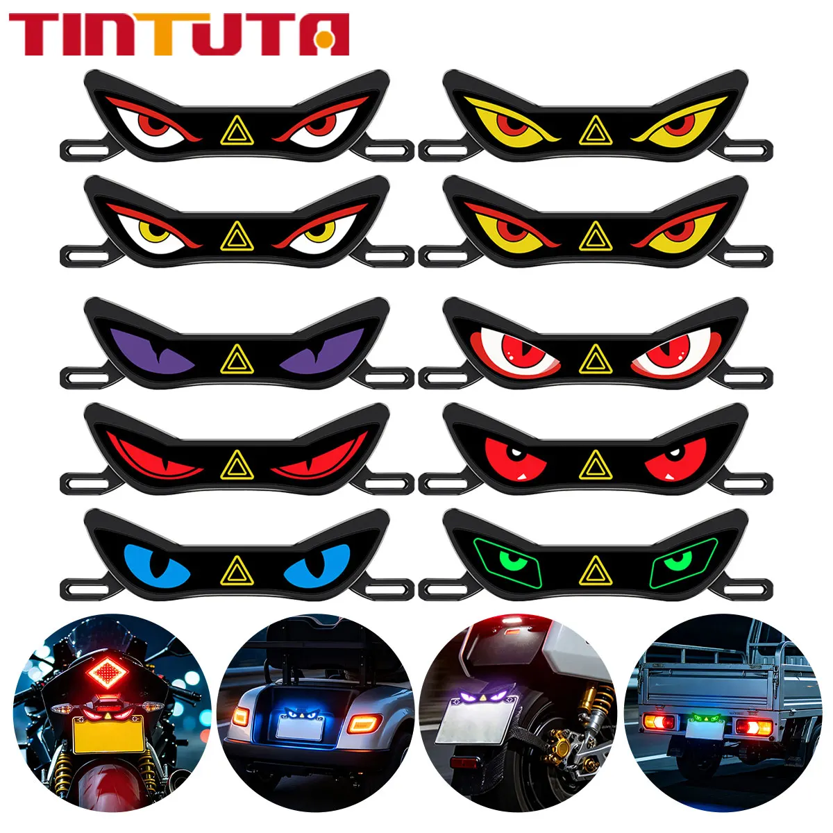 Motorcycle Devil's Eye LED License Plate Light 12V Dynamic Breathing Warning Light Tail Decorative Universal Atmosphere Lamp