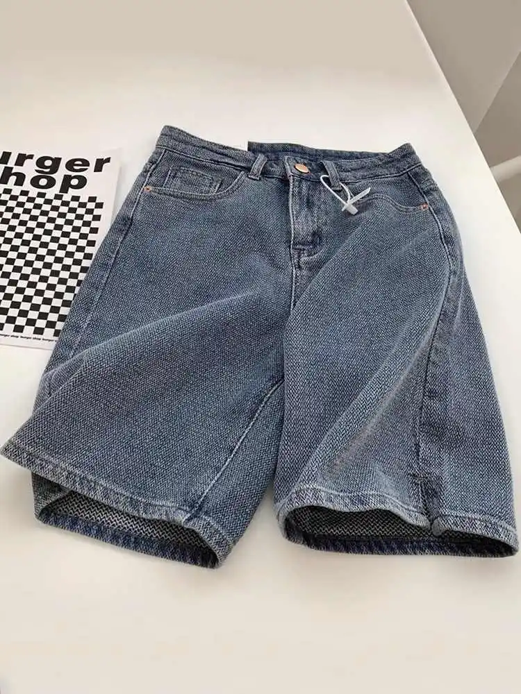 Women's Soft Denim Shorts 2025 Summer New High Waist Loose Short Pants Fashion Versatile Split Five Point Jeans Oversized S-3XL