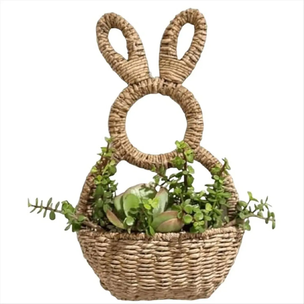 ABZF 2026 Bunny Basket Hanging Wall Pocket Spring Decor, Hand Woven Wicker Easter Bunny Basket Wall Pocket,for Decorations