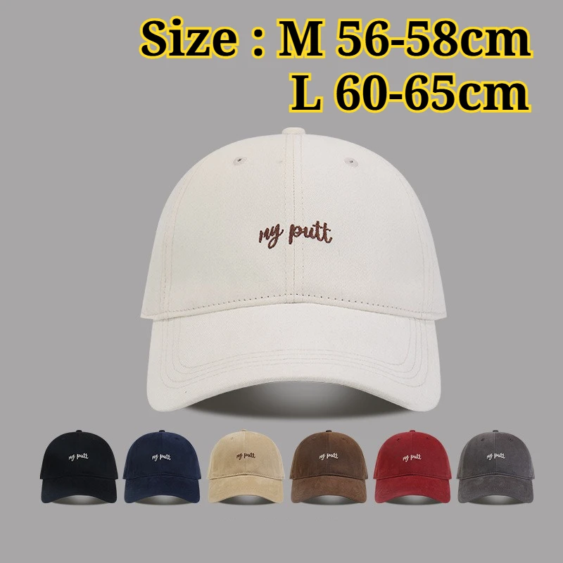 

Large Size Baseball Caps for Big Head (60–65cm), Korean Style Adjustable Cotton Oversized Hat with Letter Embroidery Unisex