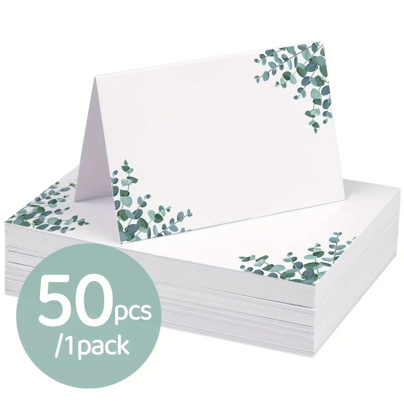 50Zhang élégant fleur feuilles d'eucalyptus conception papier carte de siège, adapté pour mariage, anniversaire, Communion, baptême-universel Cele