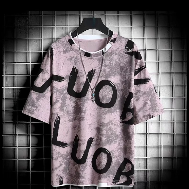 T-shirts Men O-neck Summer All-match High Street Teens Baggy Ulzzang Tops Fashion Popular Chic New Arrival Letter Male Футболка