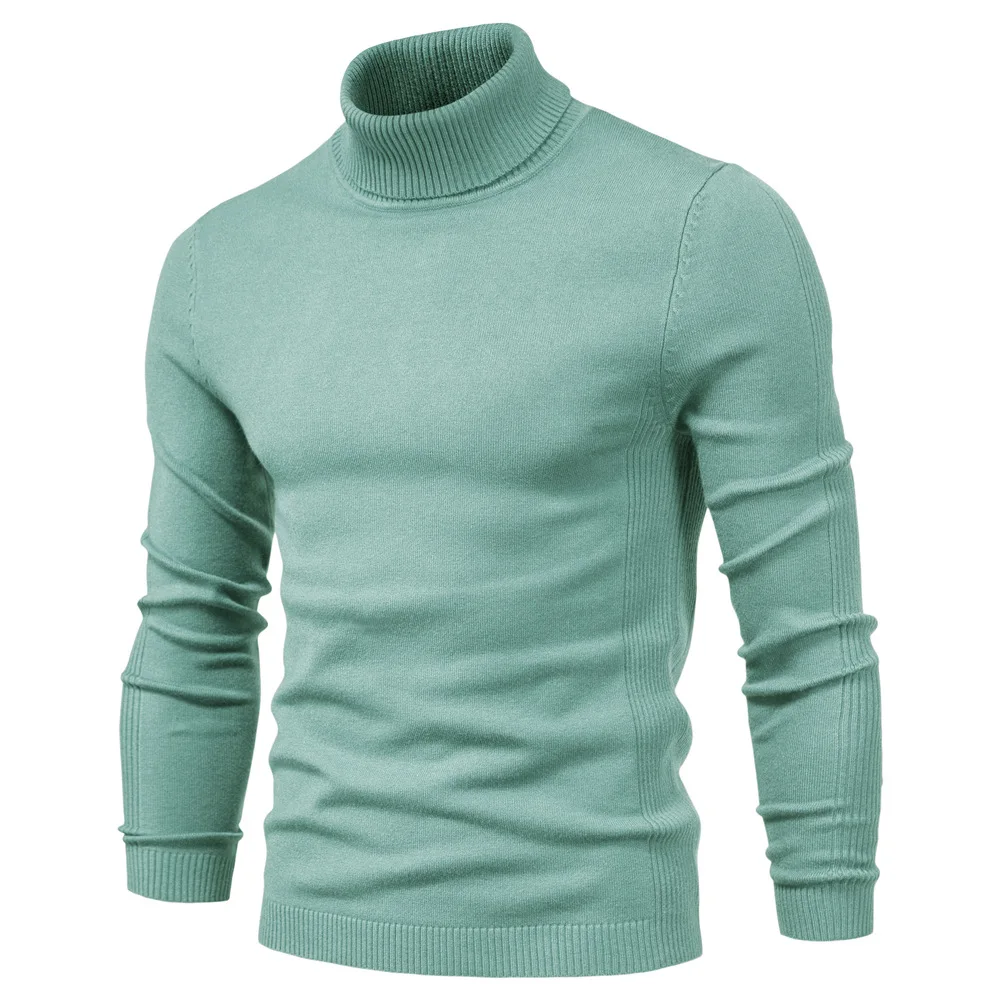 New Autumn and Winter Casual Men's Solid Color Pullover Sweater Turtleneck Men's Casual Multi-color Comfortable Knitted Sweater