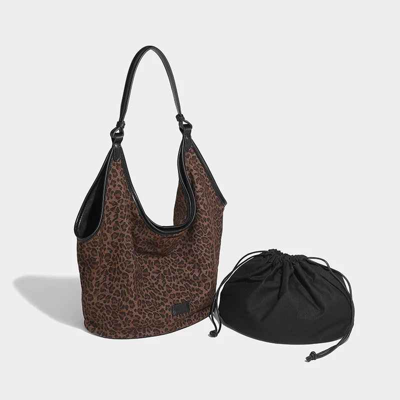 High-looking Leopard Print Tote Shoulder Bag 2024 New Luxury Designer Lazy Niche Retro Versatile Commuting Underarm Shoulder Bag