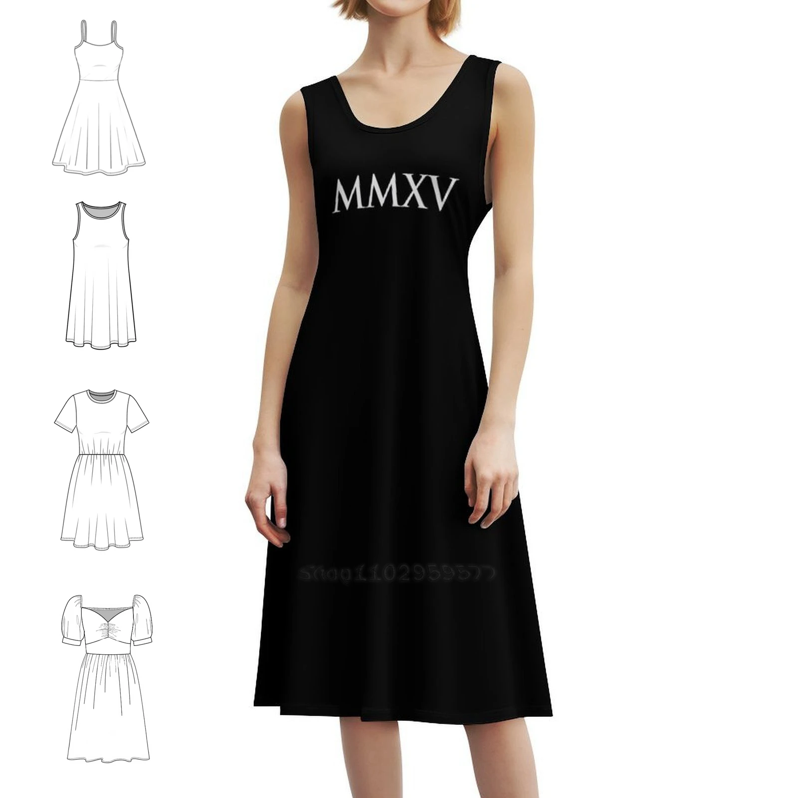 2015 Mmxv (الأرقام الرومانية) فستان قصير على طراز Preppy للنساء على شكل حرف a فضفاض مناسب فستان يوم غير رسمي 2015 Mmxv عيد ميلاد شهر الميلاد #1