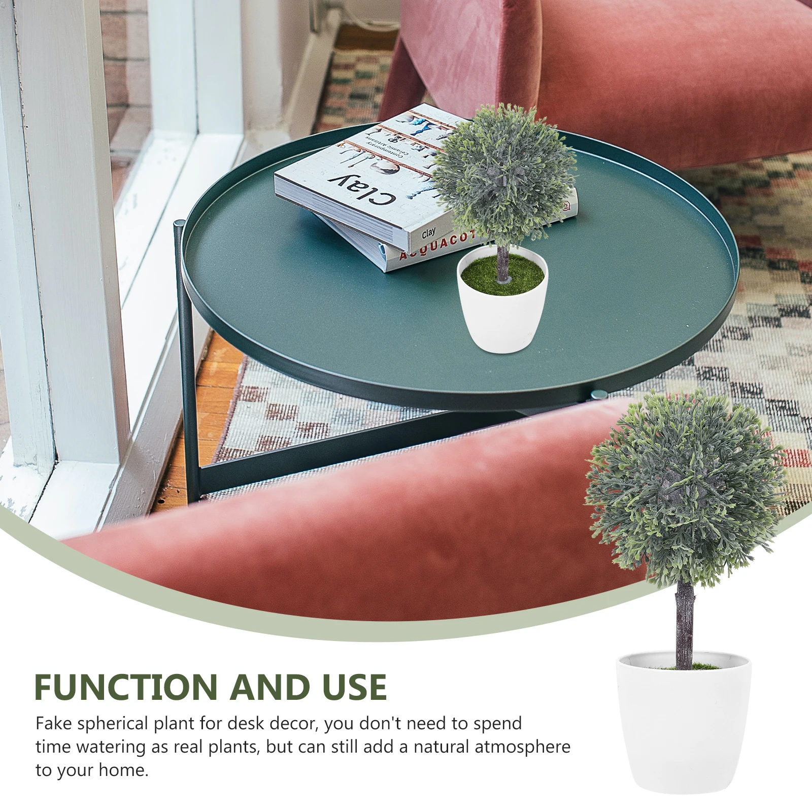 

Retro Fake Spherical Bonsai Plant Decor Simulated Desktop Pottery Long Lasting Indoor Outdoor Artificial Greenery Coffee