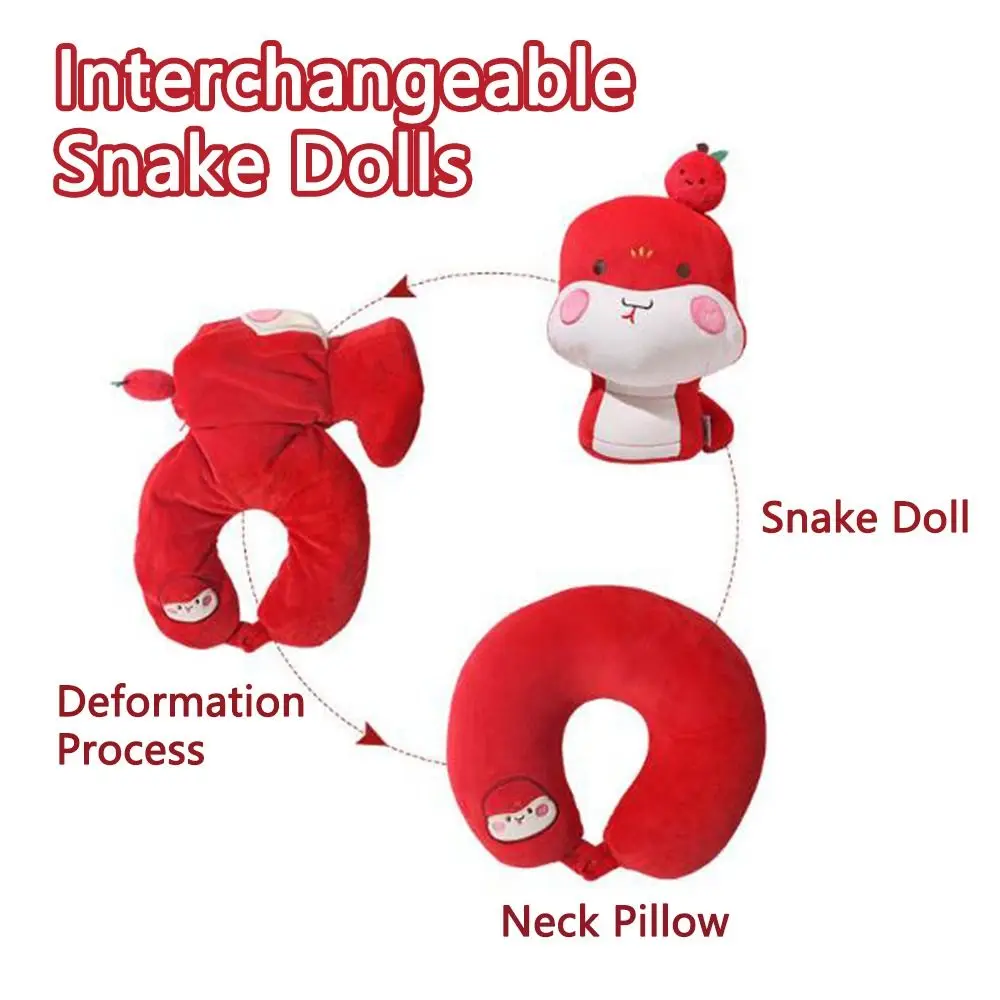 ของขวัญ Creative Zodiac Snake ตุ๊กตา Plush Fluffy U-รูปหมอนตุ๊กตาหมอนรองคอนุ่มสีแดงตุ๊กตางูของเล่นเทศกาลอุปกรณ์เสริม