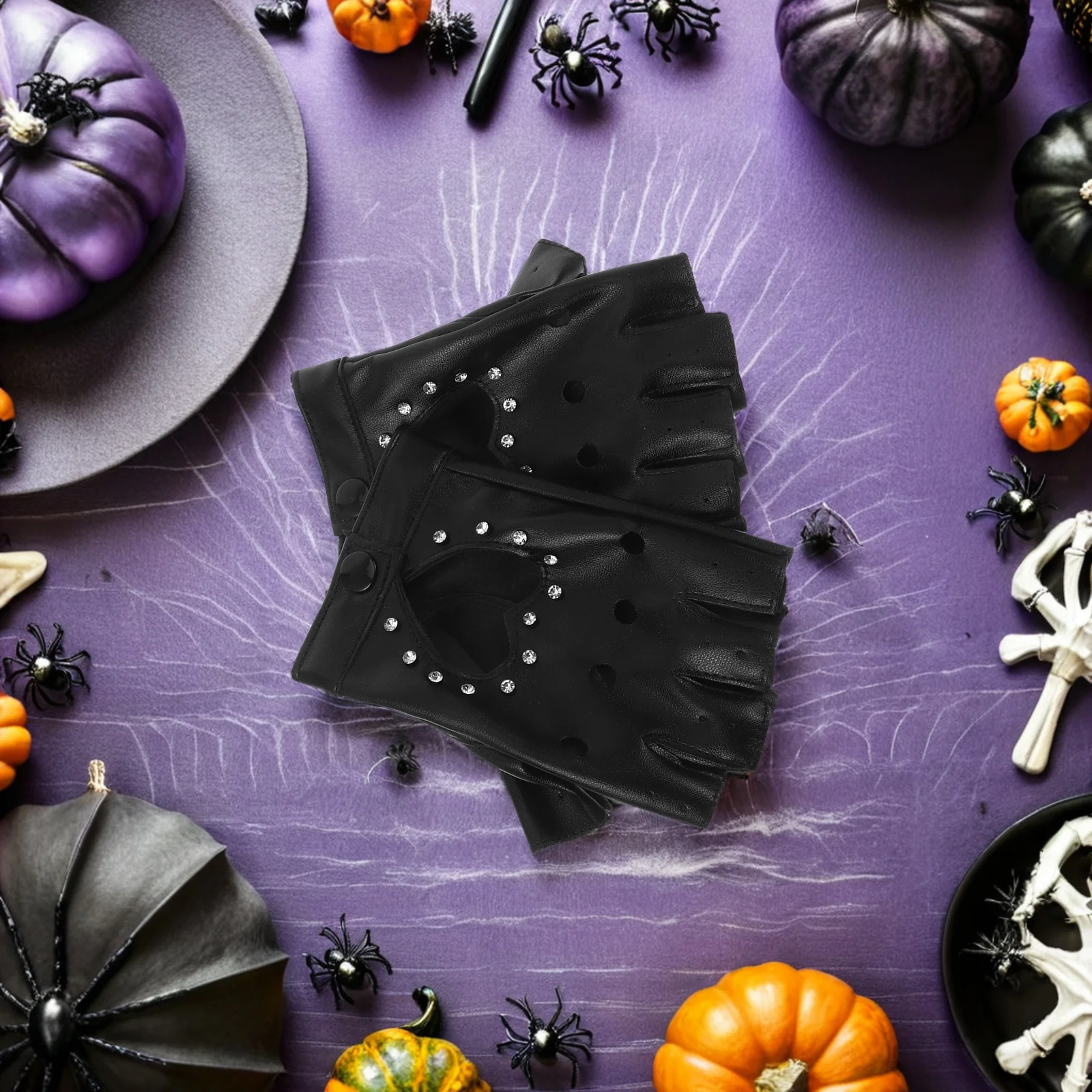 2Pairs Kinderen Vingerloze Handschoenen Zwart Glittery Half Vinger Ontwerp Hart Uitsparing Kinderen Danshandschoenen voor Kostuum Feestjurk Up