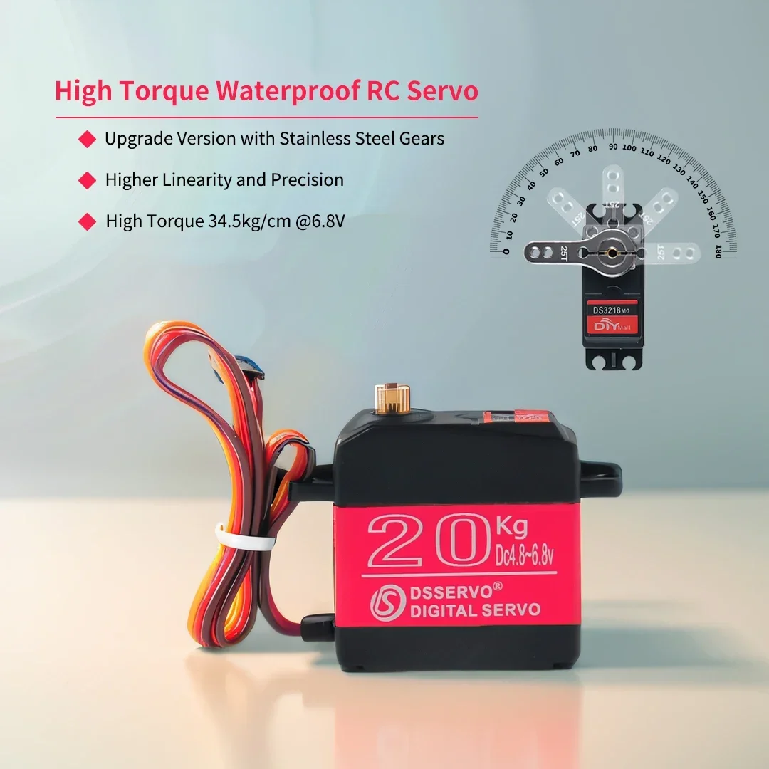 DS3218 Digital Servo 20Kg 180 Degree With 25T Servo Arm Metal Rc Toys Water Resistant For 1/8 1/10 RC Baja Car Mini Modular