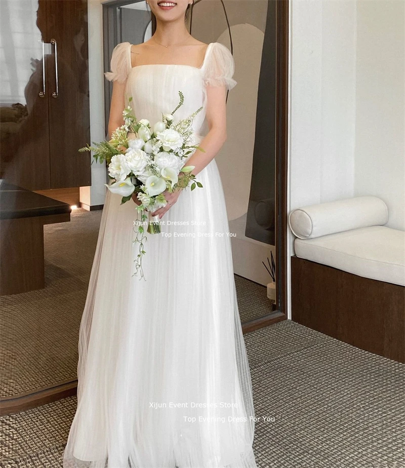 Xijun Fairy Long Tulle Wedding Party Dresses A-Line Puff Sleeves For Korean Prom Dresses Photoshoot Wedding Dresses 2024 Women