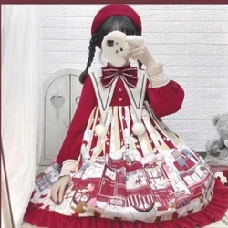 2024 Autumn Winter New Christmas Dresses Sweet Lolita Op Dress For Women Y2k Slim Waist Long Sleeve Vestidos De Mujer