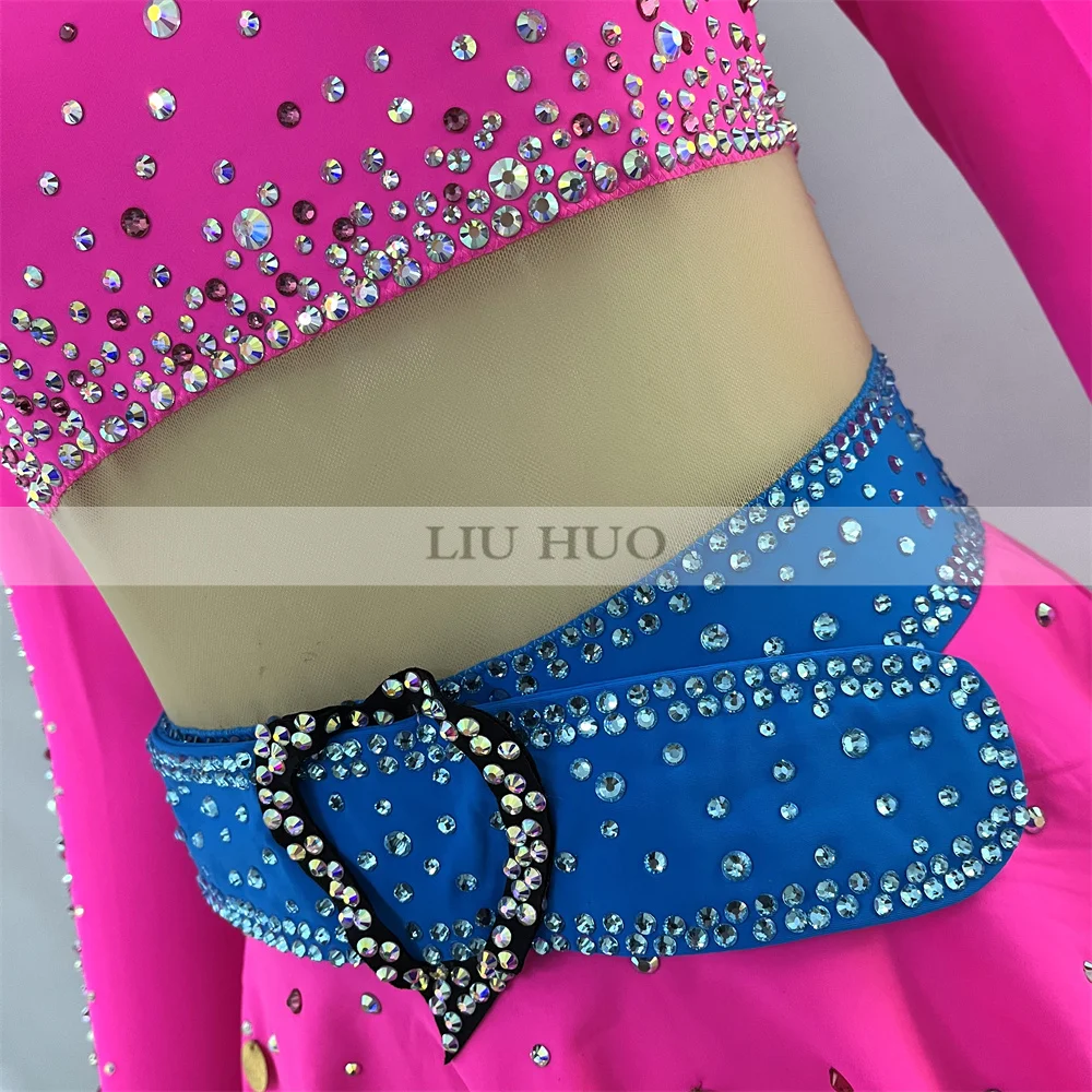 LIUHUO New Ice Dance Figure Skating Dress Women Adult Girl Teens Customize Costume Performance Competition Bow Decoration Child