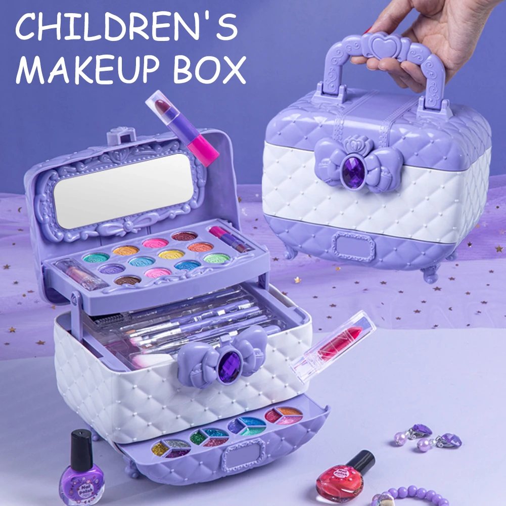 Kit de belleza de maquillaje para niños, caja de maquillaje ligera y portátil para niñas, regalo de cumpleaños y Navidad, juguete para niños, princesa