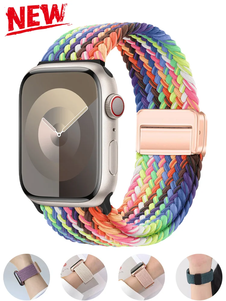 Braided Loop Strap For Apple Watch Band 44mm 40mm 45mm 49mm 41mm 38mm 42mm magnetic Bracelet iWatch series Ultra 2 9 se 8 7 6 5