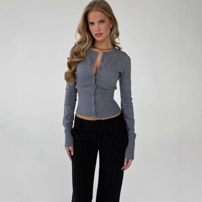 

TARUXY Slim Knitted Cardigan Women's Casual Long-Sleeved Single-Breasted Sexy Solid Bottoming Cardigan Autumn Commuting Clothing