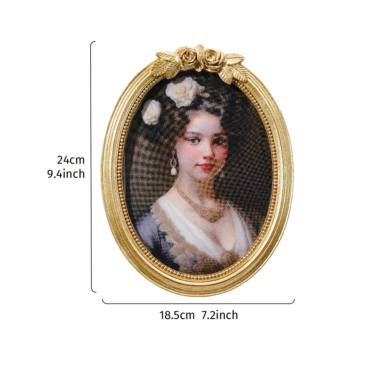 Golden Three-Dimensional Rose Oval-Shaped Decorative Photo Frame