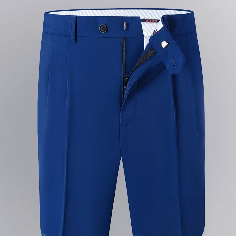 Men's Double Pleated High Waist Suit Pants Formal Dress Trousers Thin Straight Loose Fit in White Black Yellow Sizes 29-44