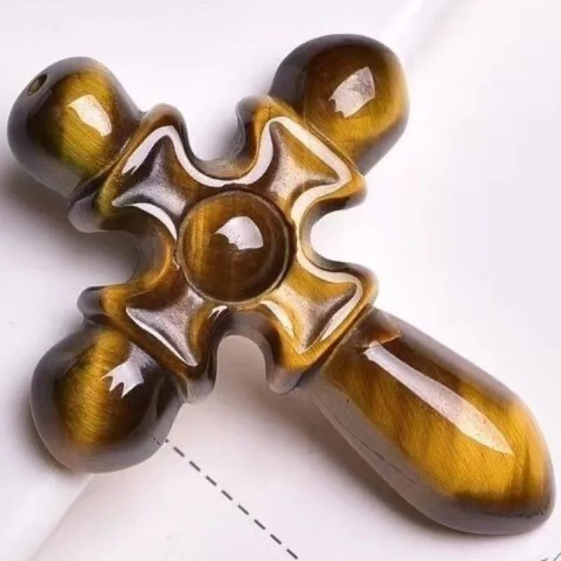 

Natural Tiger's Eye Stone Cross Pendant, Exquisite Fashion Ethnic Style Jewelry