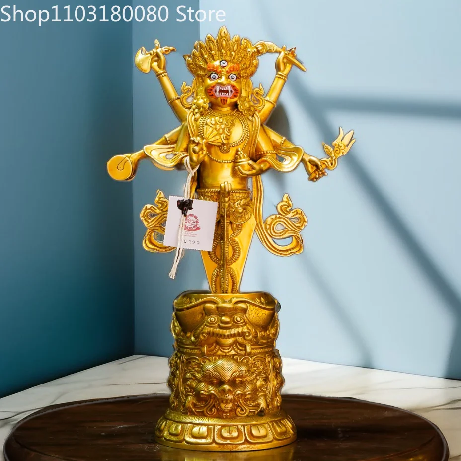 Copper gilding Six arms Mahakala Mahagalla buddha statue Tibet Nepal phurba sculpture Large size,33cm