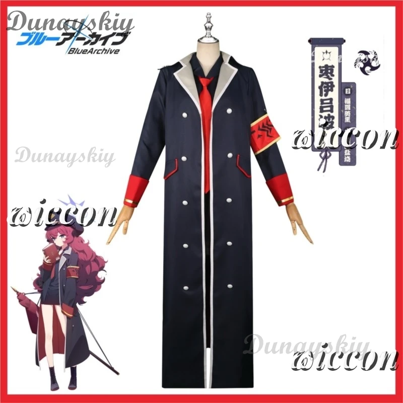 Anime Game Blue Archive Natsume Iroha Cosplay Costume Wig Black Red Military Uniform Long Coat Skirt Woman Sexy Carnival Suit