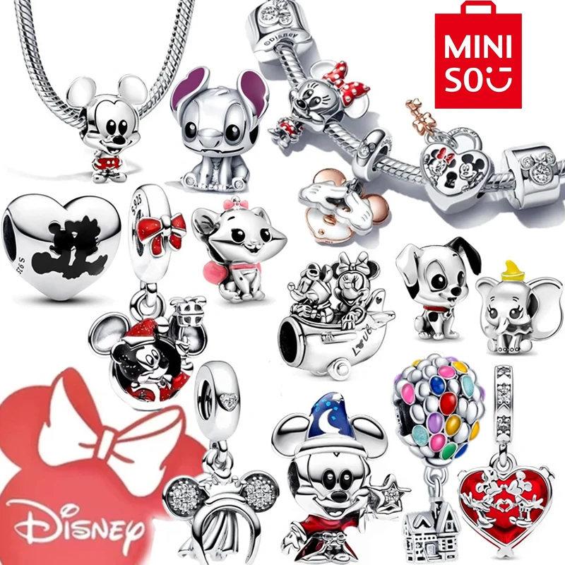 MINISO Disney Stitch Minnie Mouse Winnie Charms Dangle Fit Charms Silver 925 Original Bracelet for Jewelry Make With Brand Logo