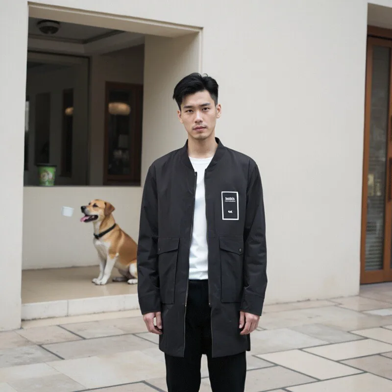 

Мужская куртка серебряной серии Jaet 202, весна-осень, новое обычное длинное пальто из полиэстера, молодежный тренд, длинная застежка-молния, так...