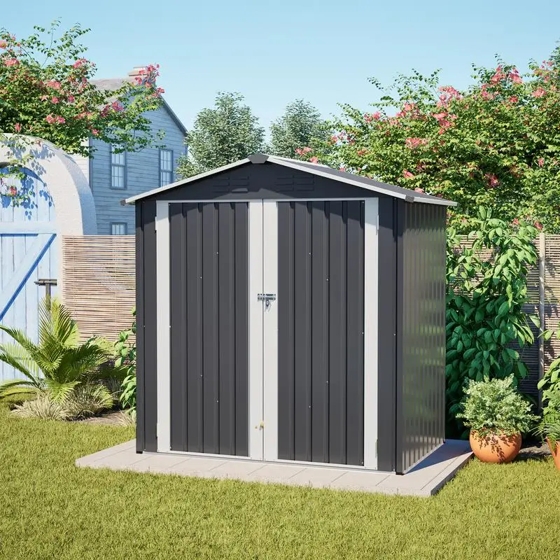 

6x4 FT Metal Outdoor Storage Shed, Lockable Door, Waterproof Garden Tool Storage for Backyard and Lawn, Gray