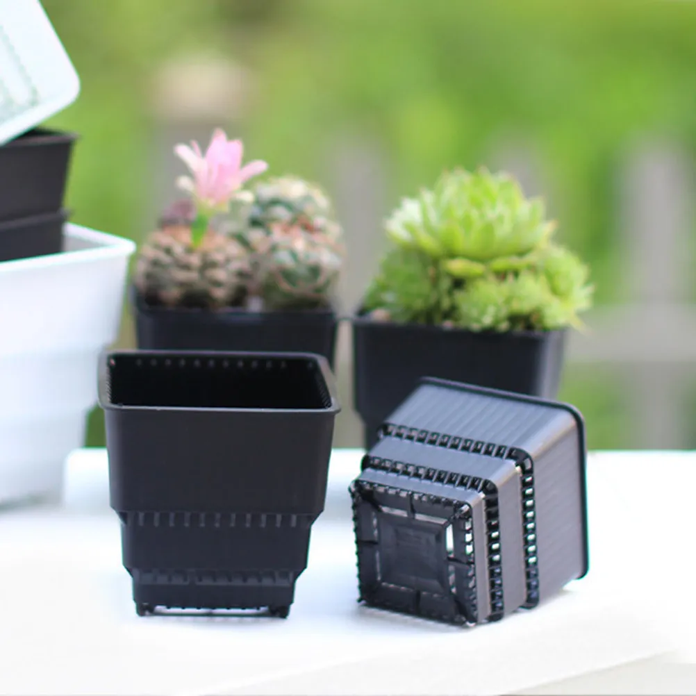 8Pcs Root Control Resin Flower Pots Square Plastic Succulent Plant Pots Black for Cactus Bonsai Balcony Planting Greenhouse