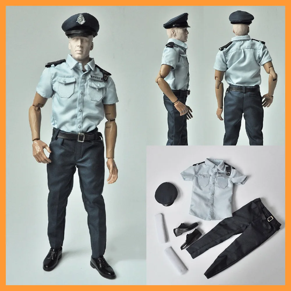 1/6 Scale Male Soldier Hongkong Police Uniform Short Sleeve Shirt Pants Hat Shoes Clothes Sst For 12 Inches Action Figure Model