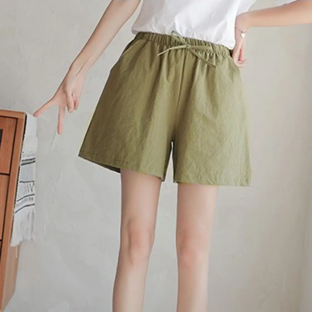 Women Casual Shorts Stylish Summer Women's Elastic High Waist Shorts with Drawstring Above Knee Length Pockets Casual Sport