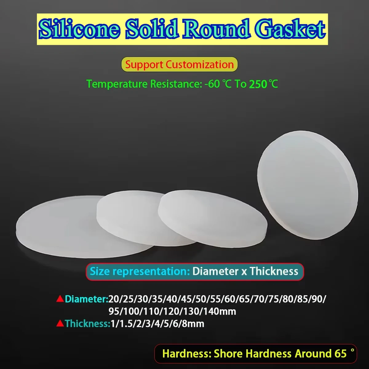 Silicone Solid Round Gasket/Silicone Flat Gasket / Waterproof Sealing Ring THK1/1.5/2/3/4/5/6/8mm OD20-140mm Customizable